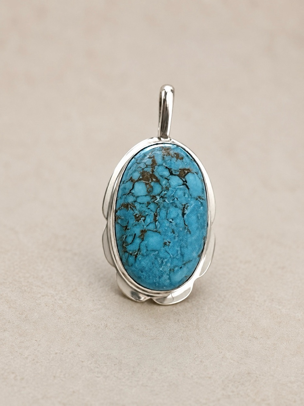 Natural Oval Turquoise Gemstone 925 Silver Pendant